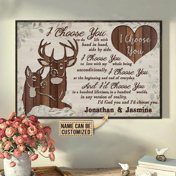 Personalized Canvas Art Painting, Canvas Gallery Hanging White Wood Deer Couple I Choose You Wall Art Framed Prints, Canvas Paintings