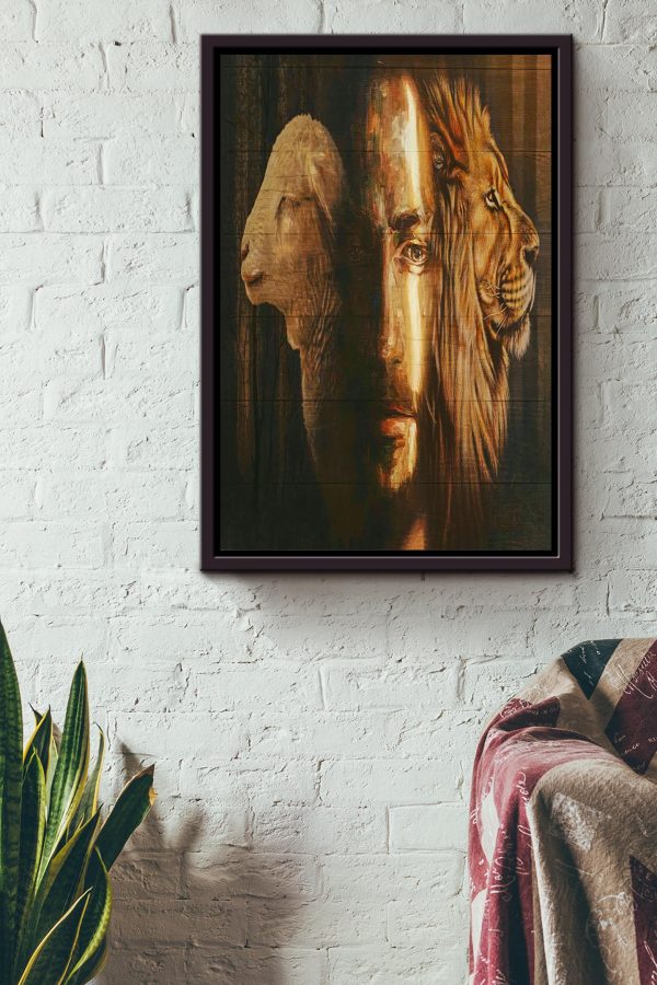 Jesus Lion Lamb Christian Gift For Christmas Decor Son Of God Framed Canvas Framed Prints, Canvas Paintings - Image 2