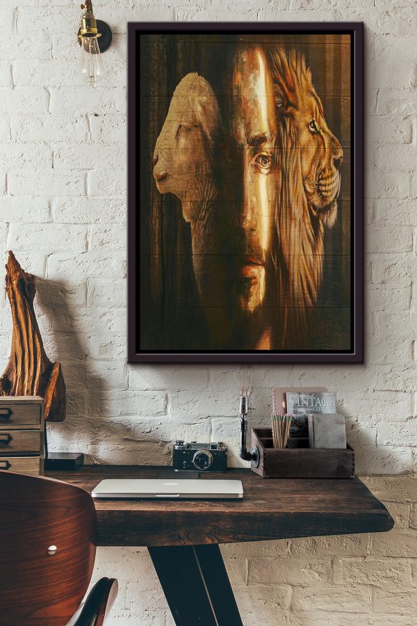 Jesus Lion Lamb Christian Gift For Christmas Decor Son Of God Framed Canvas Framed Prints, Canvas Paintings - Image 3