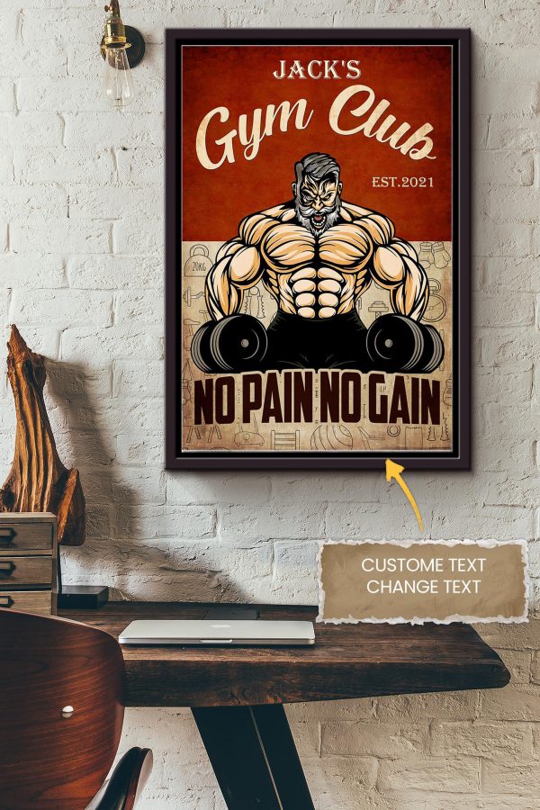 Gym Club No Pain No Gain Personalized Canvas Gym Gift For Gym Decor Gymer Working Out Lover Framed Matte Canvas Framed Prints, Canvas Paintings