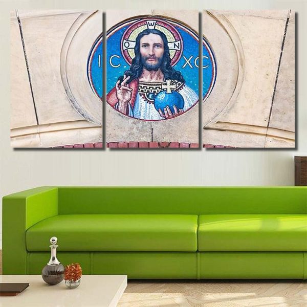 Jesus Christ Mosaic On Cathedral Sibiu Christian Premium Multi Canvas Prints, Multi Piece Panel Canvas Luxury Gallery Wall Fine Art Print - Image 5