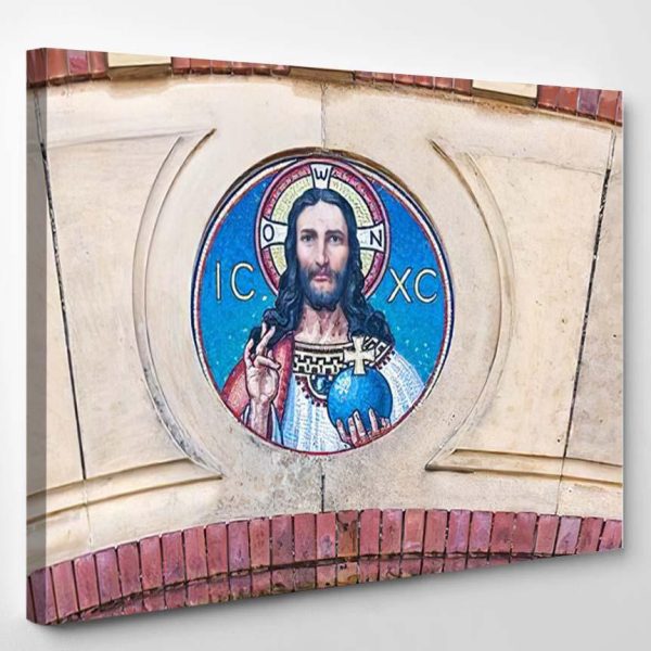 Jesus Christ Mosaic On Cathedral Sibiu Christian Premium Multi Canvas Prints, Multi Piece Panel Canvas Luxury Gallery Wall Fine Art Print