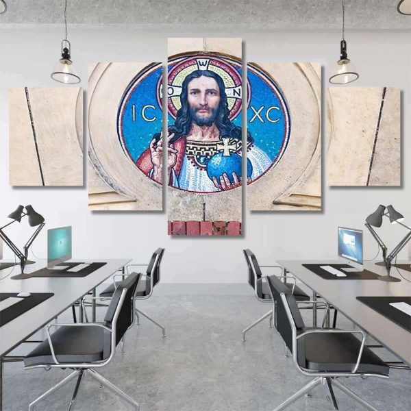 Jesus Christ Mosaic On Cathedral Sibiu Christian Premium Multi Canvas Prints, Multi Piece Panel Canvas Luxury Gallery Wall Fine Art Print - Image 7