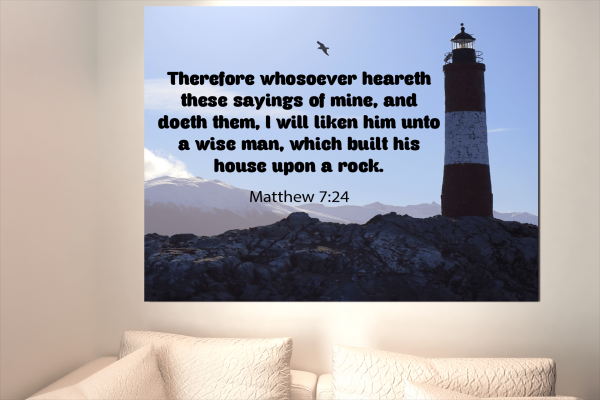 Scripture Canvas House Upon a Rock Matthew 7:24 Christian Bible Verse Meaningful Framed Prints, Canvas Paintings - Image 4