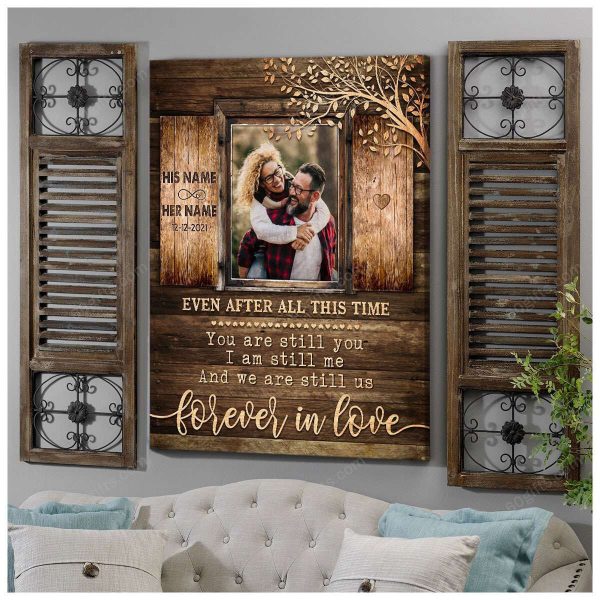 Personalized Couple Photo And Name Valentine's Day Gifts Anniversary Wedding Present Forever In Love - Customized Canvas Print Wall Art