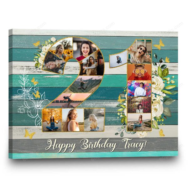 Customized Number 21 Photo Collage Canvas Happy 21st Birthday Gift, Family Gift Ideas - Personalized Canvas Print Wall Art Home Decor