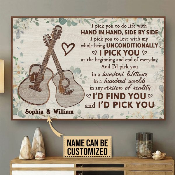 here Gifts Personalized Acoustic Guitar Floral I Pick You Canvas Home Decor