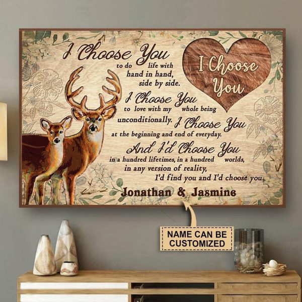 here Gifts Personalized Deer Couple I Choose You Canvas Home Decor