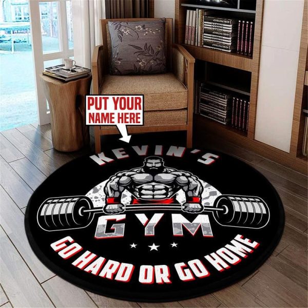 Personalized Gym Go Hard Or Go Home Round Mat Round Floor Mat Room Rugs Carpet Outdoor Rug Washable Rugs