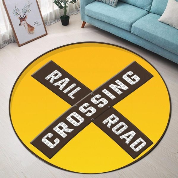 Railroad Crossing Round Mat Round Floor Mat Room Rugs Carpet Outdoor Rug Washable Rugs