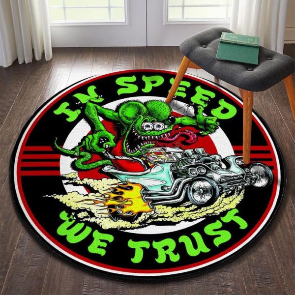 In Speed We Trust Rat Fink Round Mat Round Floor Mat Room Rugs Carpet Outdoor Rug Washable Rugs