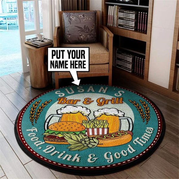 Personalized Bar And Grill Food Drink And Good Time Living Room Round Mat Circle Rug