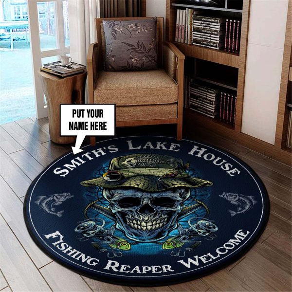 Personalized Lake House Fisher Welcome Round Rug, Carpet 06455