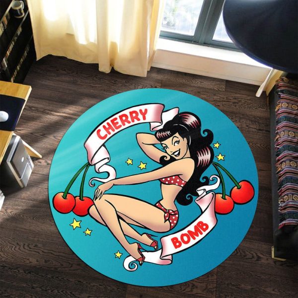 Cherry Bomb Hot Rod Round Mat Round Floor Mat Room Rugs Carpet Outdoor Rug Washable Rugs - Image 3