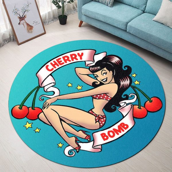 Cherry Bomb Hot Rod Round Mat Round Floor Mat Room Rugs Carpet Outdoor Rug Washable Rugs - Image 2