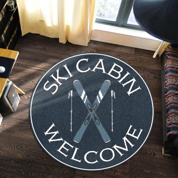 Ski Cabin Welcome Round Mat Round Floor Mat Room Rugs Carpet Outdoor Rug Washable Rugs - Image 2