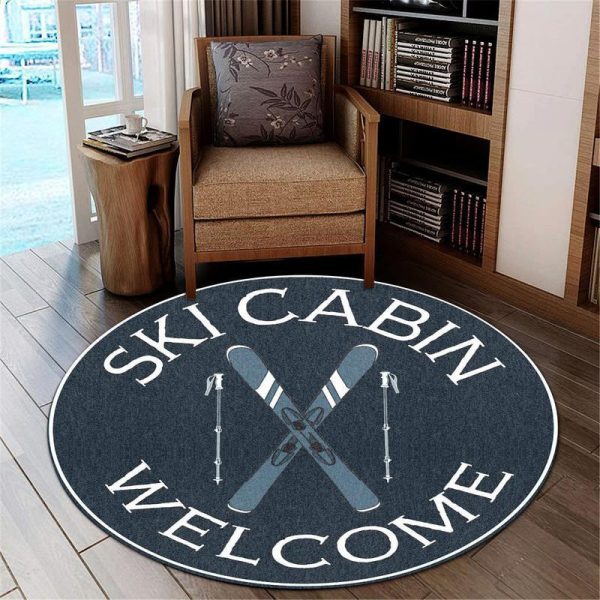 Ski Cabin Welcome Round Mat Round Floor Mat Room Rugs Carpet Outdoor Rug Washable Rugs - Image 3