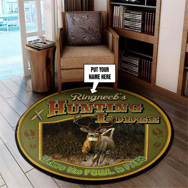 Personalized Hunting Lodge Round Rug, Carpet 06605_Text - Image 4