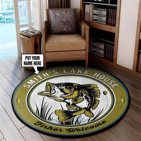 Personalized Lake House Fisher Welcome Round Rug, Carpet 06455 - Image 2