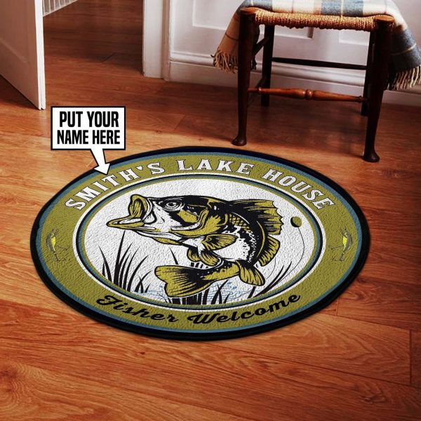 Personalized Lake House Fisher Welcome Round Rug, Carpet 06455 - Image 4