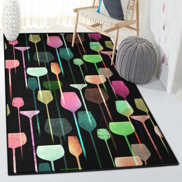 Glass Material Playroom Rug Wine Glass Pattern Rug Rectangle Rugs Washable Area Rug Non-Slip Carpet For Living Room Bedroom