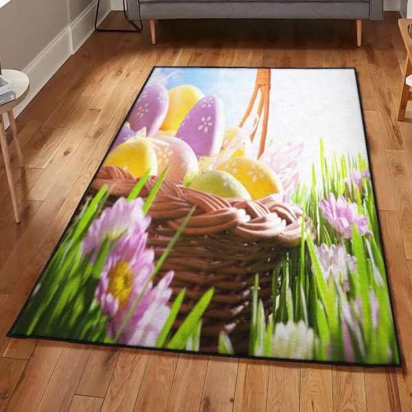 Eggs Carpets Easter Eggs 2 Rug Rectangle Rugs Washable Area Rug Non-Slip Carpet For Living Room Bedroom