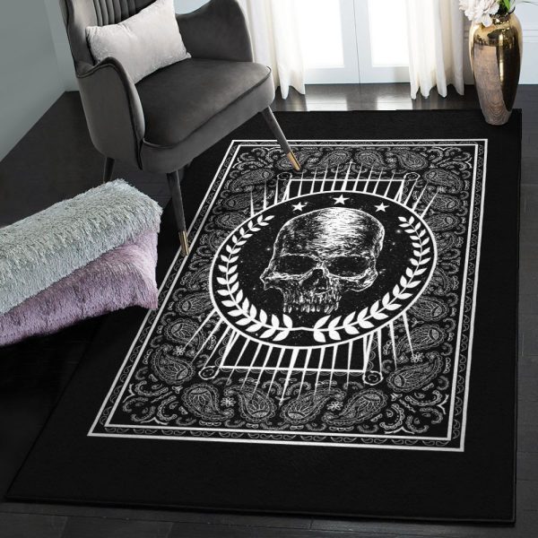 Skeleton Dining Room Rug Ultra Plush Black Bandana With Skull Rug Rectangle Rugs Washable Area Rug Non-Slip Carpet For Living Room Bedroom