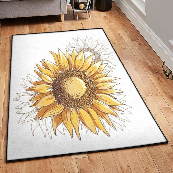 Flower Modern Sunflower Rug Rectangle Rugs Washable Area Rug Non-Slip Carpet For Living Room Bedroom