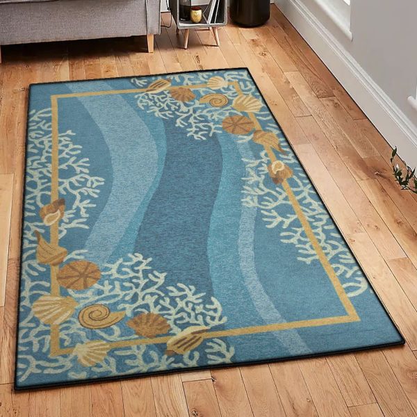 Ocean Lover Shell And White Coral Rug Rectangle Rugs Washable Area Rug Non-Slip Carpet For Living Room Bedroom