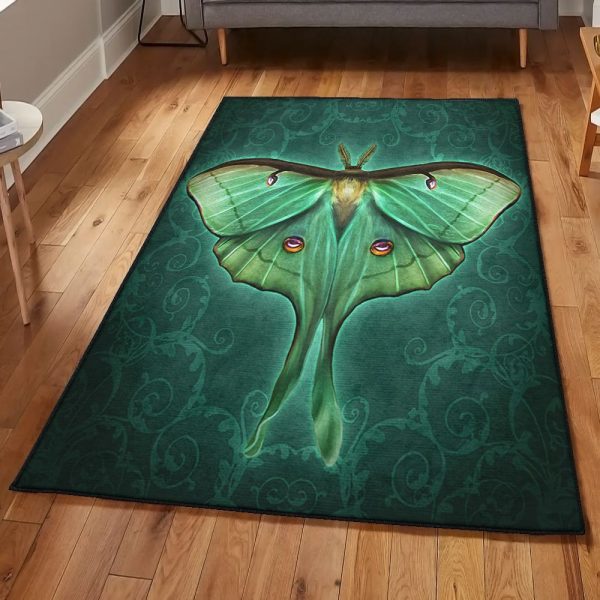 Monarch Playroom Rug Green Butterfly Rug Rectangle Rugs Washable Area Rug Non-Slip Carpet For Living Room Bedroom