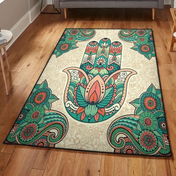 Religion Large Mandala Hamsa Hand Rug Rectangle Rugs Washable Area Rug Non-Slip Carpet For Living Room Bedroom