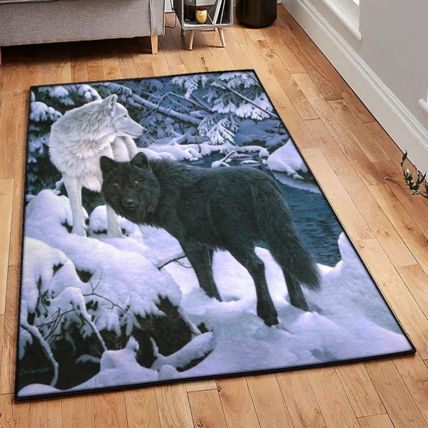 Twilight Non Shedding Black And White Wolf Rug Rectangle Rugs Washable Area Rug Non-Slip Carpet For Living Room Bedroom