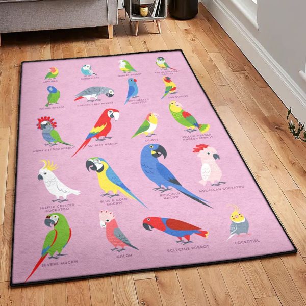 Parrot Art Kitchen Rugs Parrot Rug Rectangle Rugs Washable Area Rug Non-Slip Carpet For Living Room Bedroom