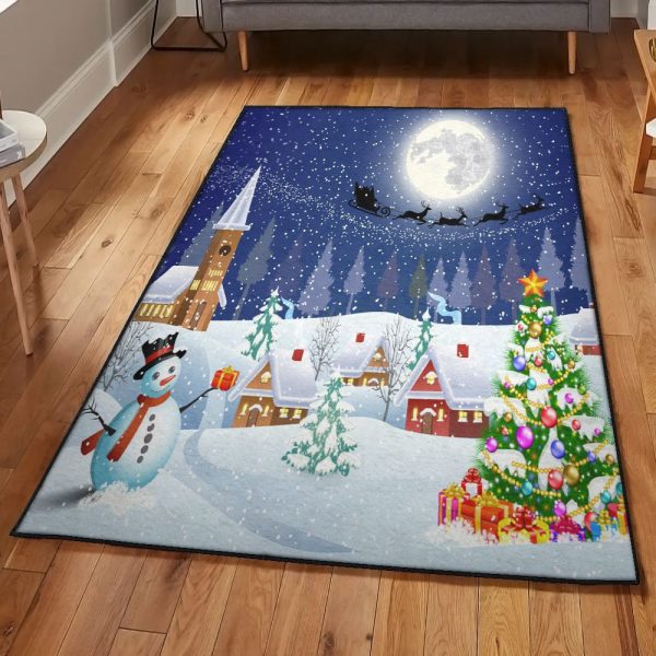 Merry Christmas Washable Christmas Rug Rectangle Rugs Washable Area Rug Non-Slip Carpet For Living Room Bedroom