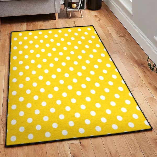 Playroom Rug Yellow White Polka Dot Rug Rectangle Rugs Washable Area Rug Non-Slip Carpet For Living Room Bedroom - Image 2