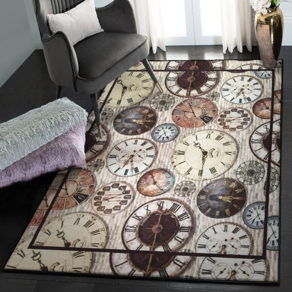 Clock Playroom Rug Clock Rug Rectangle Rugs Washable Area Rug Non-Slip Carpet For Living Room Bedroom