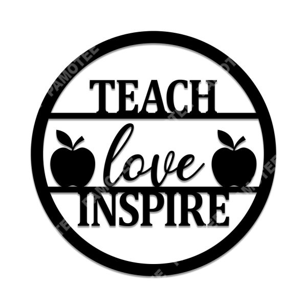 Teach, Love, Inspire Quote With Apples Metal Sign, Teacher Home Decor, - Image 2