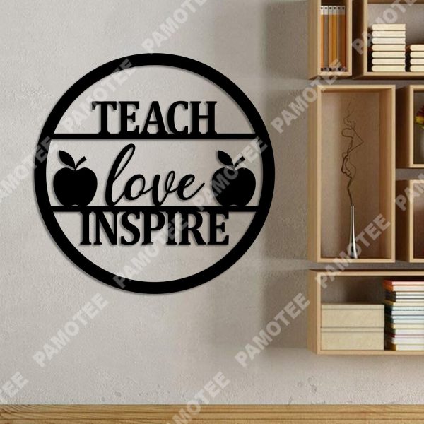 Teach, Love, Inspire Quote With Apples Metal Sign, Teacher Home Decor, - Image 3