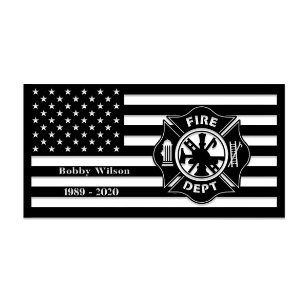 Custom Name Date Retired Firefighter Logo Metal Sign, American Flag Wa - Image 2