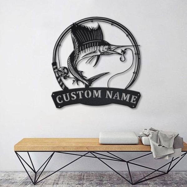 Personalized Sailfish Fishing Fish Pole Metal Sign Art, Custom Sailfis - Image 2