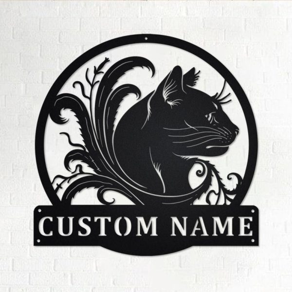 Custom Black Cat Floral Personalized Black Cat Name Sign Decoration Fo