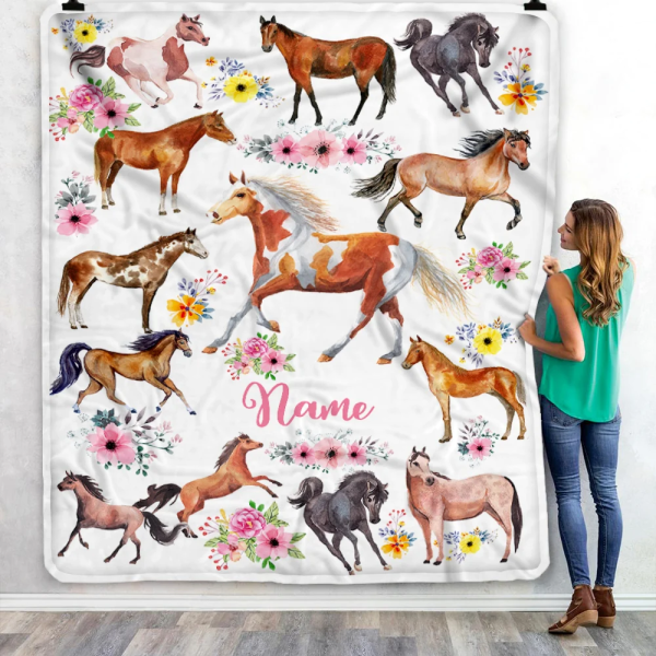 Personalized Horse For Girl Blanket Loves Horses Flower Floral For Dau - Image 5