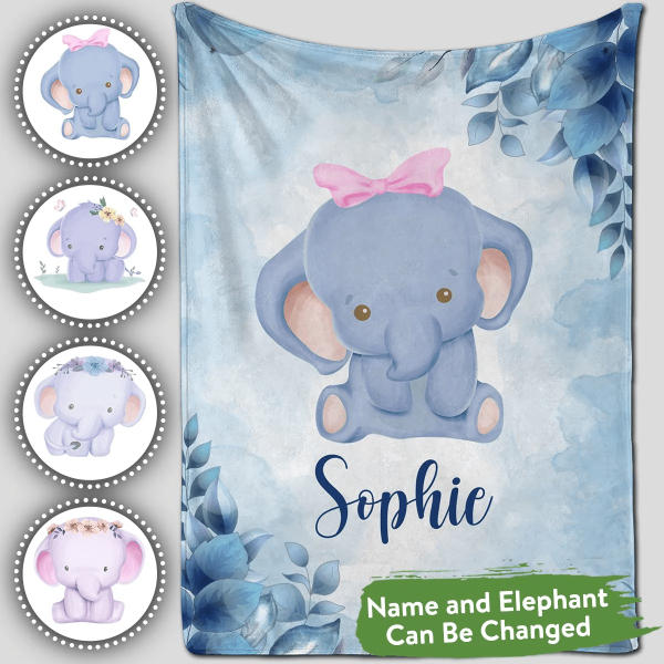 Personalized Baby Blankets with name, Elephant baby blanket Blue color