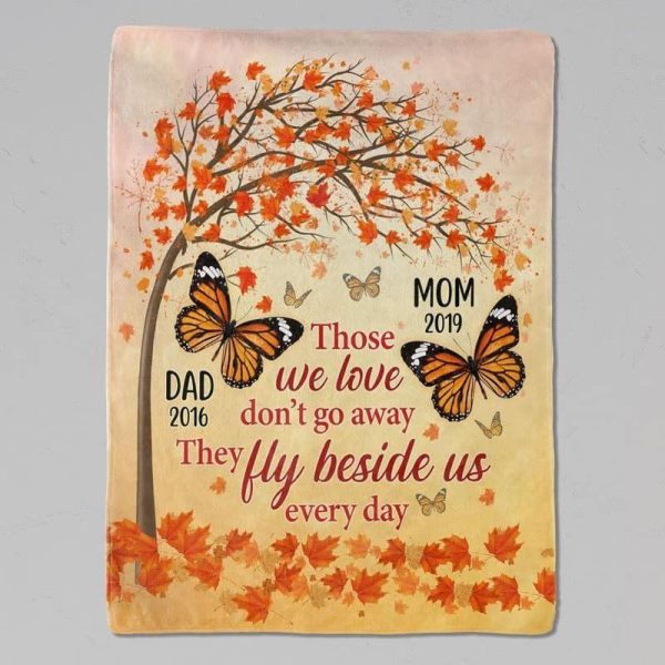 Falling Leaves Butterflies Memorial Personalized Fleece Blanket - Image 2