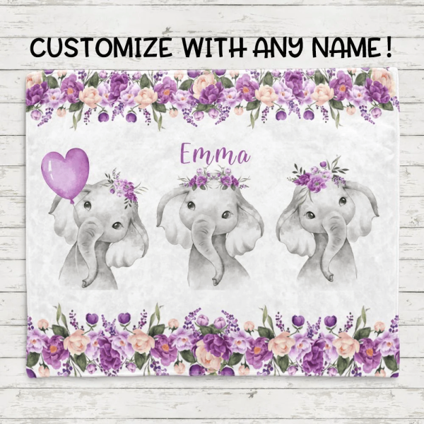 Blanket Baby Personalized Name, Elephant Cute Blanket, Blanket for Bab - Image 2