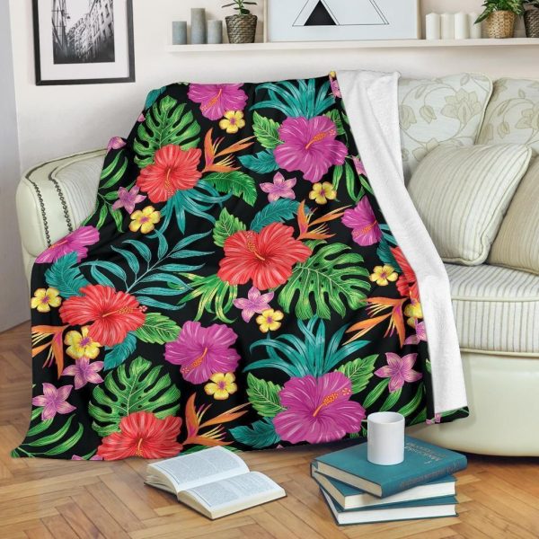 Hibiscus Red Hawaiian Flower Soft Fleece Blanket