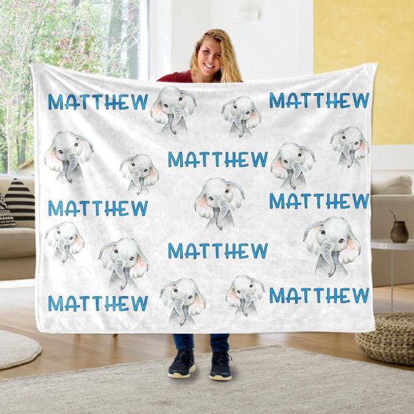 Matthew Baby Elephant Custom Name Fleece Blanket