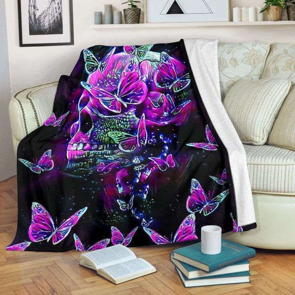 Purple Skull Butterflies Printed Fleece Blanket Fleece Blanket