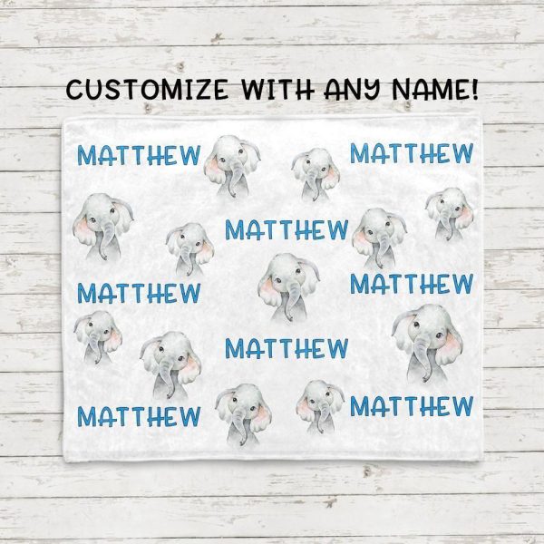 Matthew Baby Elephant Custom Name Fleece Blanket - Image 2