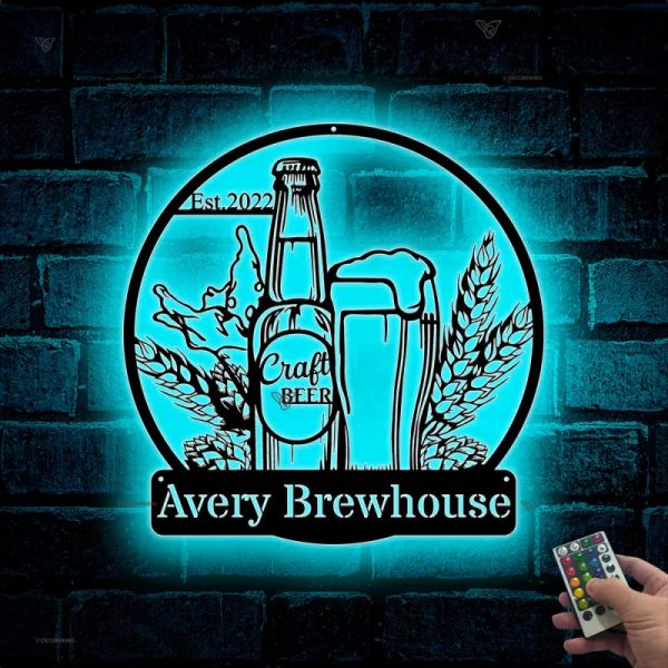 Custom Craft Beer Metal Wall Art Led Lights, Personalized Craft Brewer